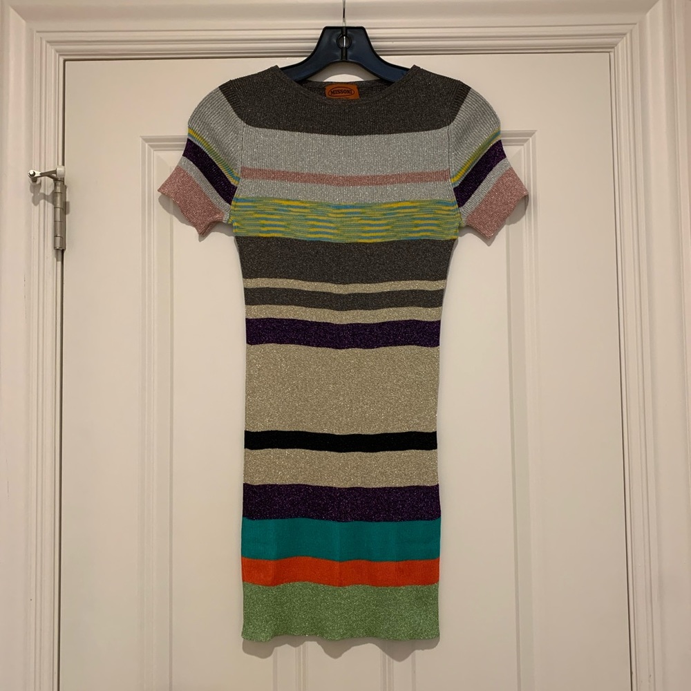 Missoni metallic short sleeved mini- dress/ top, size 38, 30 inches long.